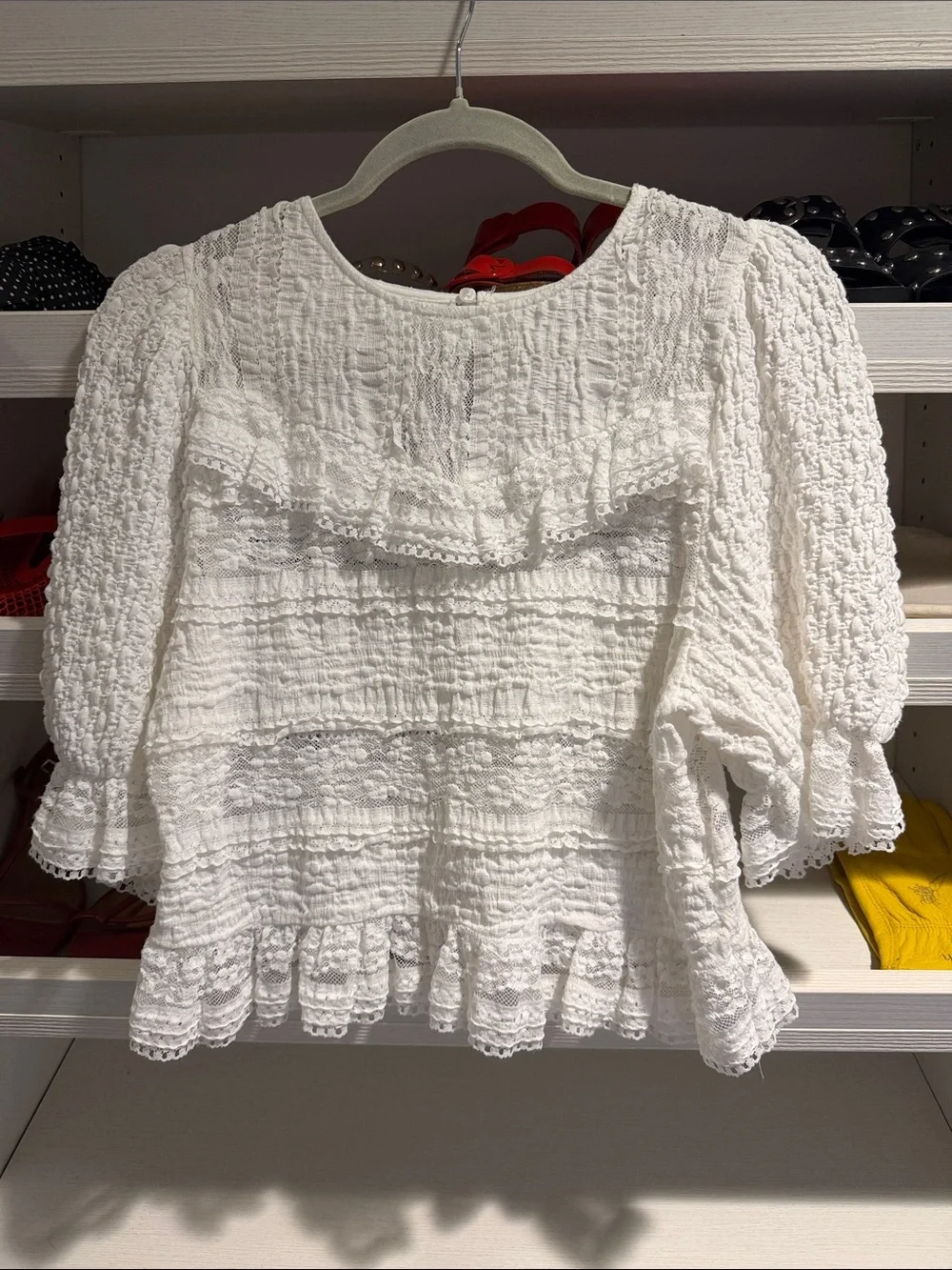 White Lace Ruffled Short-Sleeve Top